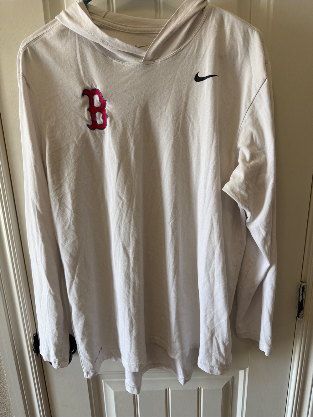 Nike White Men’s Long-Sleeve Hoodie with Red Boston Red Sox Logo